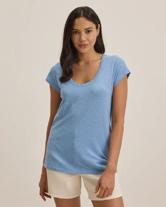 Velvet by Graham & Spencer Kira Scoop Neck Tee in Pacific 