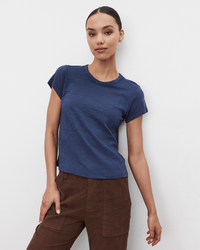 Velvet by Graham & Spencer Clothing Marie S/S Crop Top in Bluechip