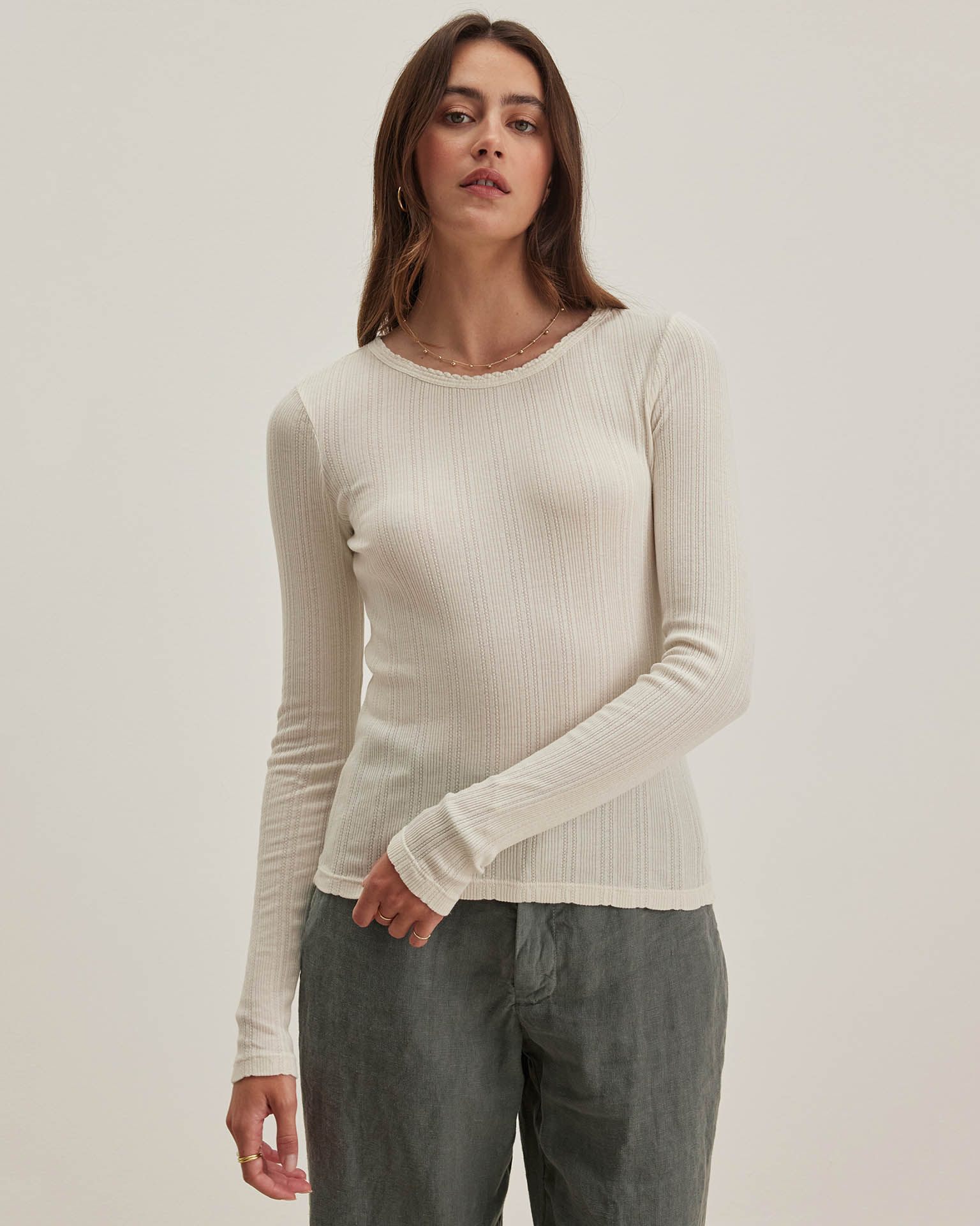 Mauri L/S Crew Neck Top in Pearl