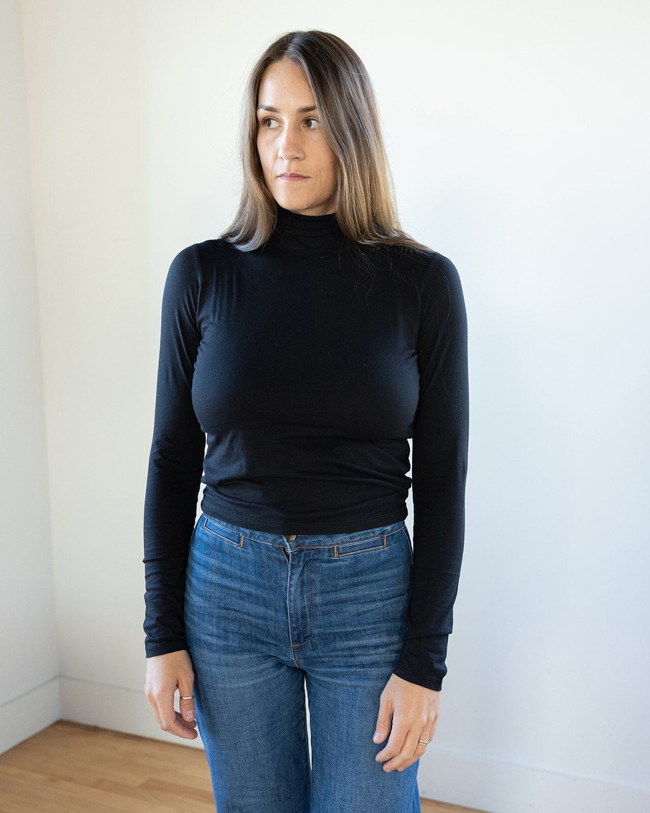 Nadene Mock Neck Crop Top in Black