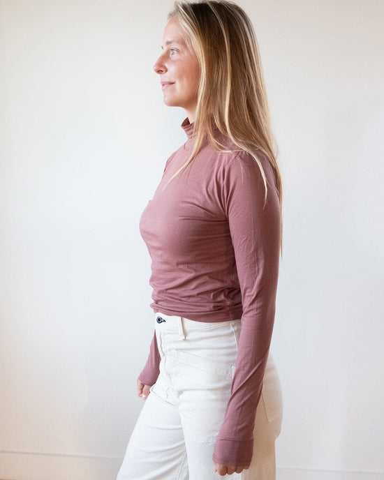 Velvet by Graham & Spencer Clothing Nadene Mock Neck Crop Top in Blush