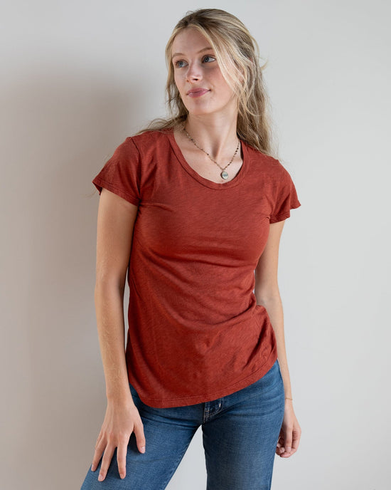 Velvet by Graham & Spencer Odelia Scoop Neck Tee in Burnt 