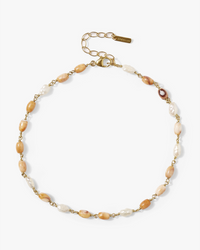 Chan Luu Pearl and bead anklet in Lions Paw Mix on a white background.