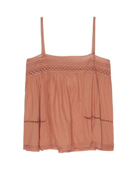 The Great Heirloom Cami in Peach Nectar spaghetti strap top with lace details.