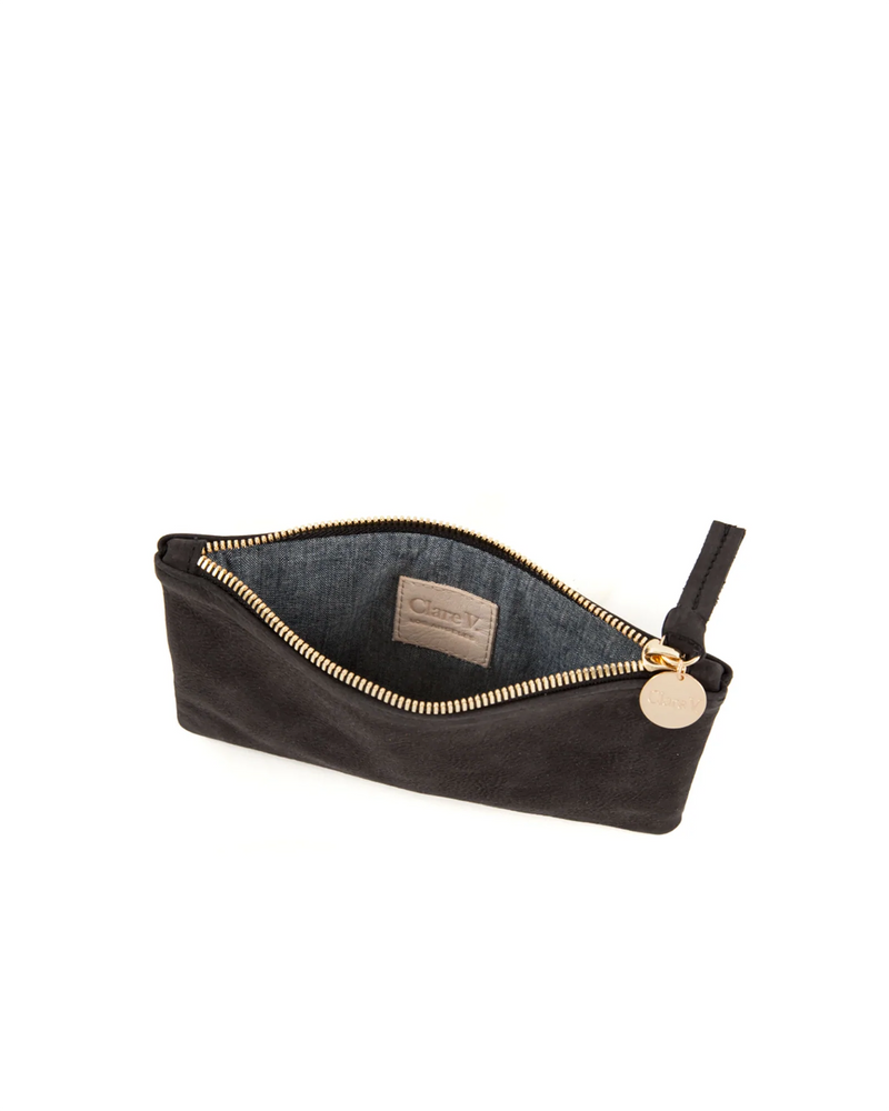 Clare V. Woven Checker Foldover Clutch w/ Tabs in Black - Bliss Boutiques