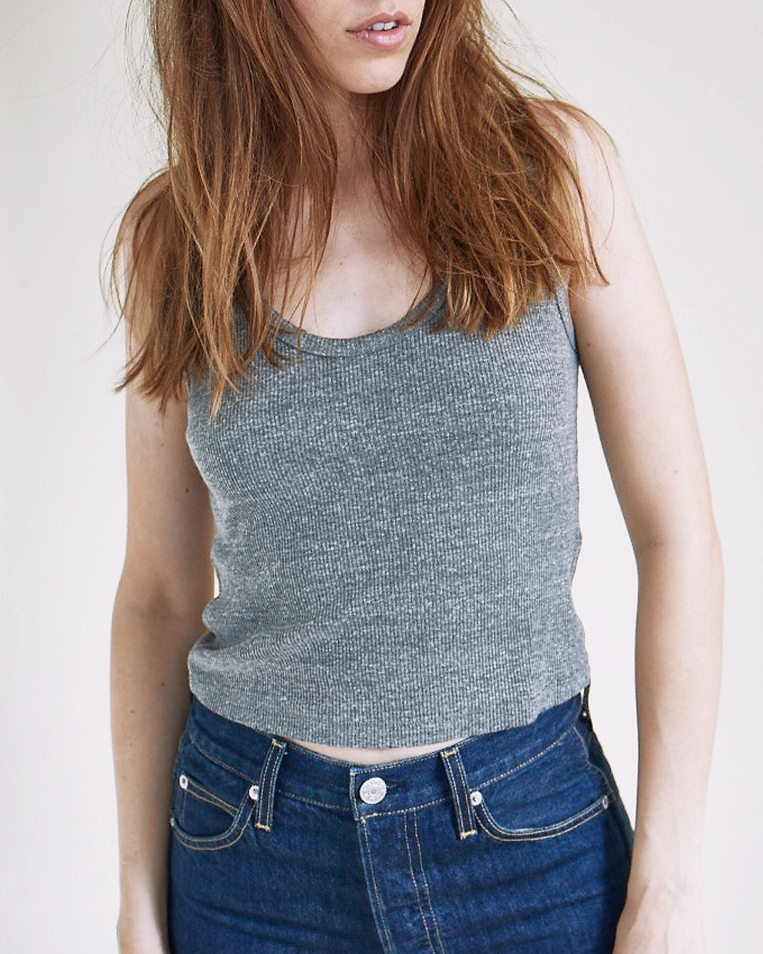 Crop Rib Tank in Heather Grey