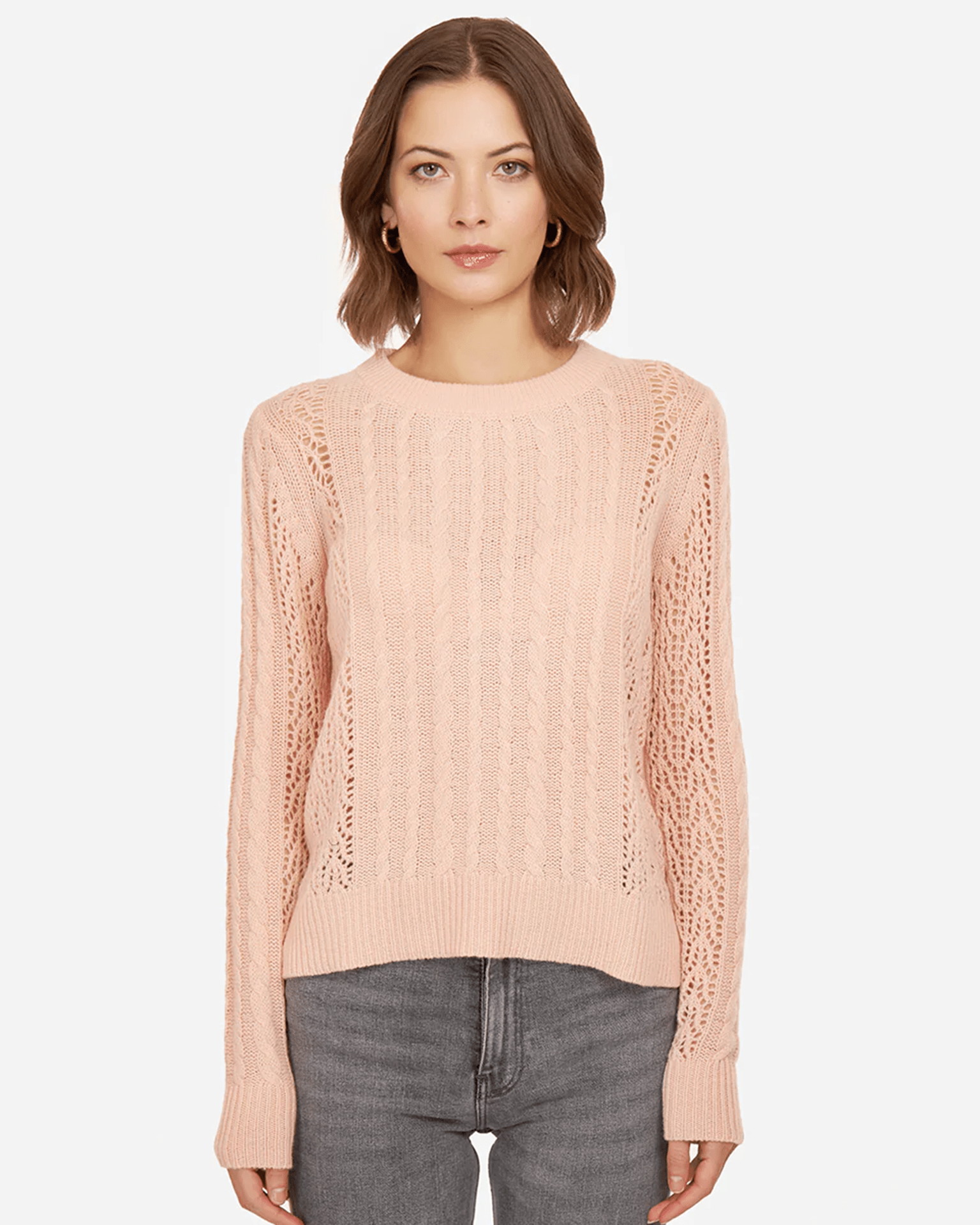 Autumn Cashmere Open Pointelle Cable Crew in Apricot- Bliss Boutiques