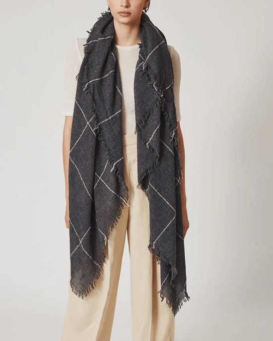 Chan Luu Accessories Charcoal Windowpane Cashmere Scarf in Charcoal