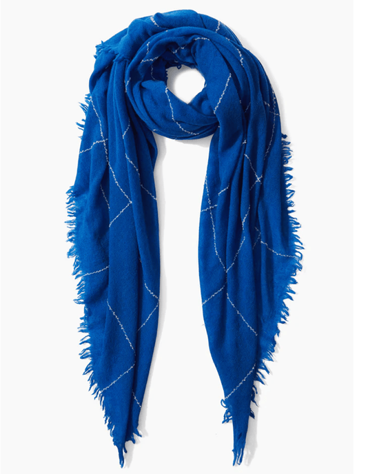 Chan Luu Accessories Estate Blue Windowpane Cashmere Scarf in Estate Blue