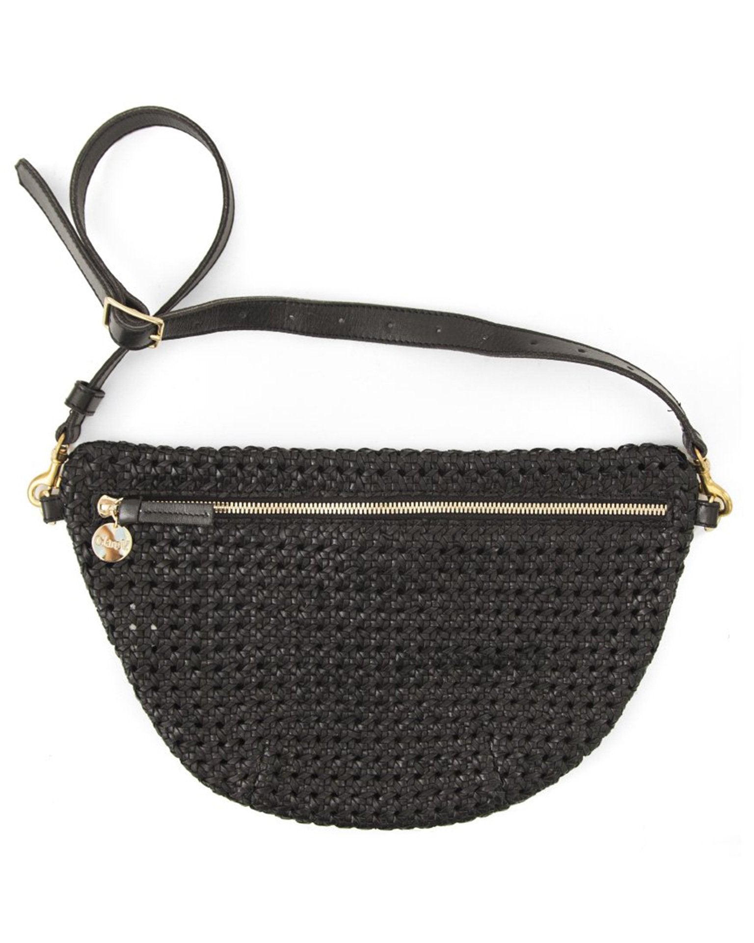 Clare V. Woven Leather Belt Bag in Black