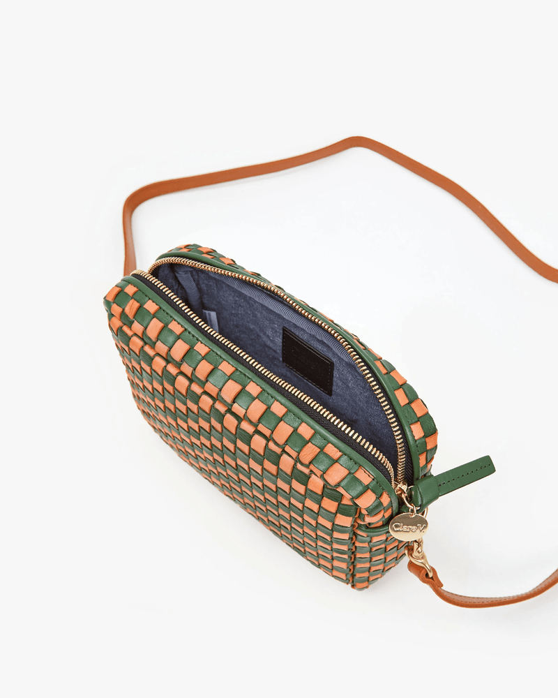 Clare V. Green Woven Leather Crossbody Bag