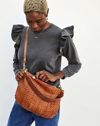 Petit Moyen Black and Cream Check Woven Messenger Bag