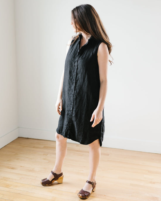 CP Shades Clothing Mara Slvlss Shirtdress in Black HW Linen Twill