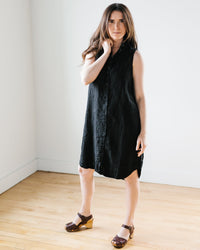 CP Shades Clothing Mara Slvlss Shirtdress in Black HW Linen Twill