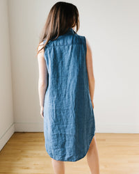 CP Shades Clothing Mara Slvlss Shirtdress in Bleach Indigo Twill