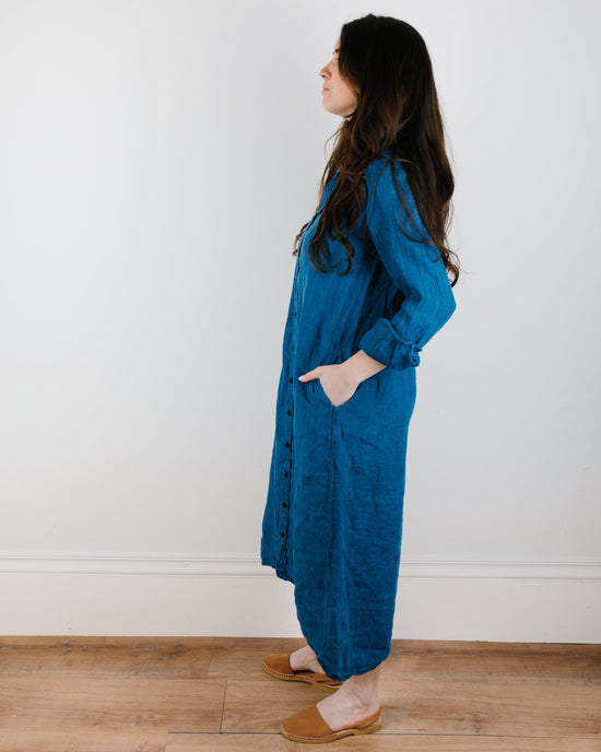 CP Shades Maxi Shirtdress in Bleach Indigo HW Linen Twill 