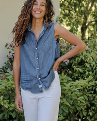 Frank & Eileen Clothing Fiona Sleeveless Button Up in Vintage Stonewashed Indigo