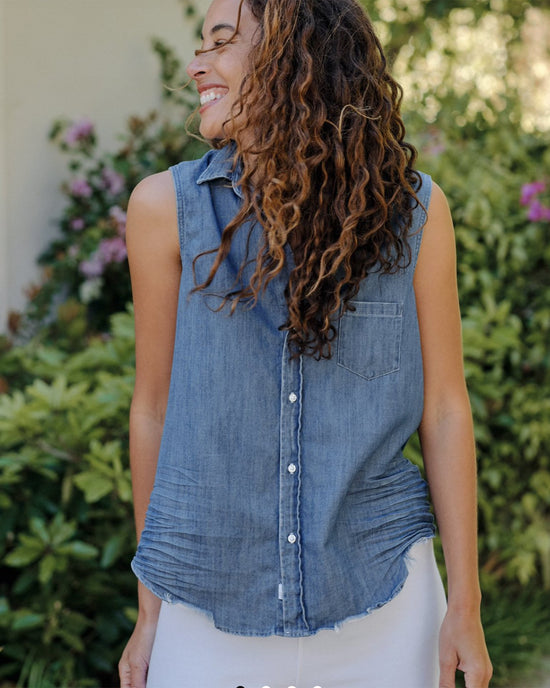 Frank & Eileen Clothing Fiona Sleeveless Button Up in Vintage Stonewashed Indigo