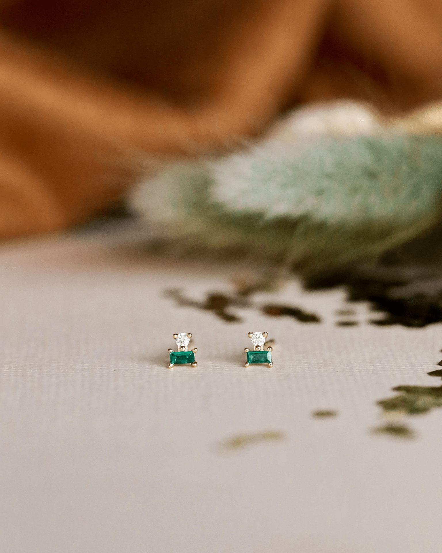 Emerald Double Stud Stack Earrings