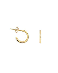 Kris Nations' Classic Huggie Hoops in Gold, featuring a minimalist design, are shown with one earring front-facing and the other side view.