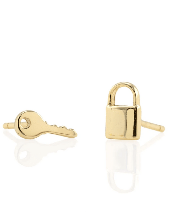 Kris Nations Lock & Key Stud Earrings in 18K Gold - Bliss Boutiques