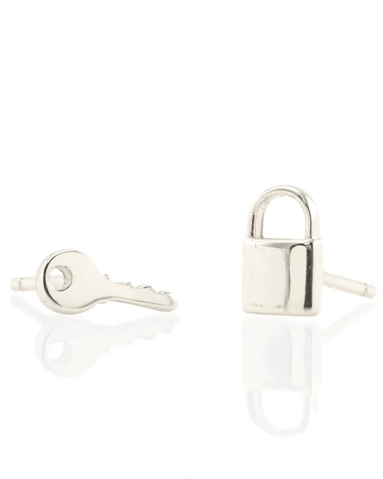 Kris Nations Jewelry Sterling Silver Lock & Key Stud Earrings in Sterling Silver