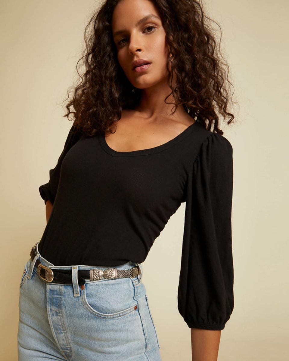 Francesca Puff Sleeve V Neck in Jet Black