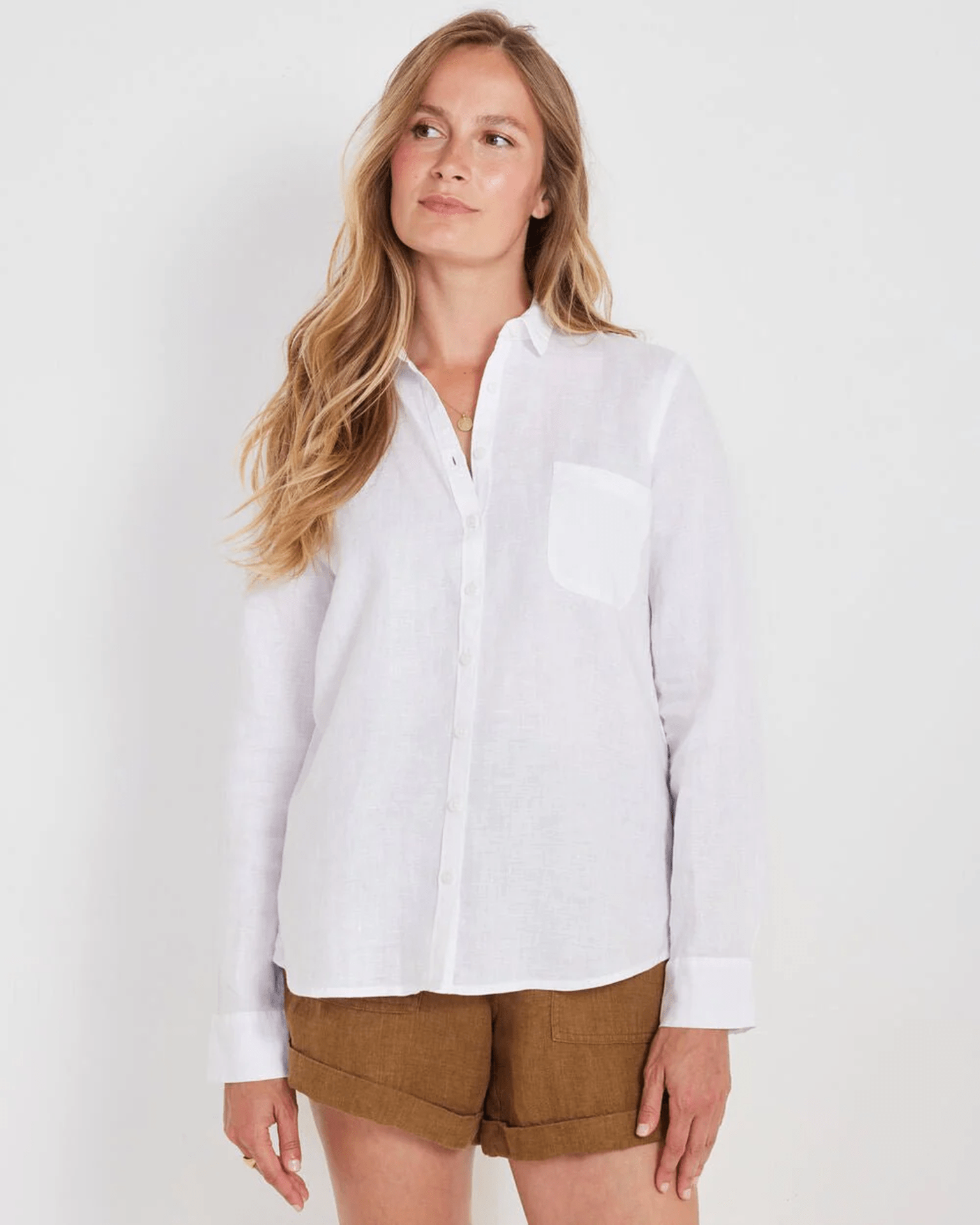 Not Monday Kennedy Linen Shirt in White- Bliss Boutiques