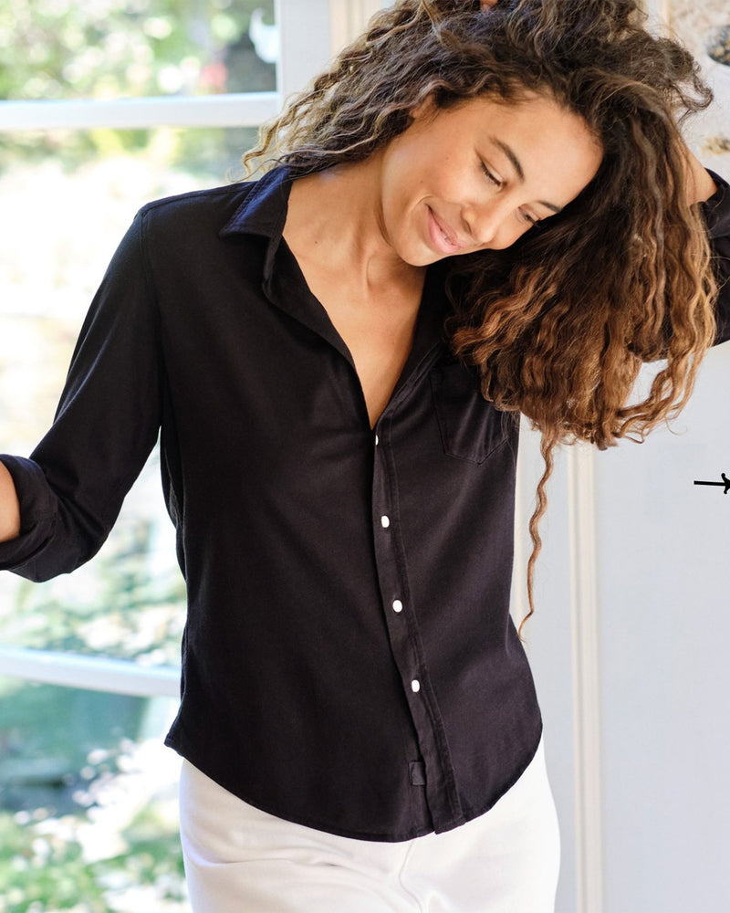 Frank & Eileen Barry Knit Button Up in Black - Bliss Boutiques