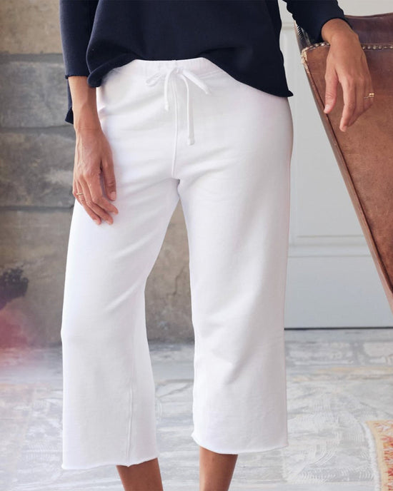 Frank & Eileen Catherine Cropped Wide Leg Sweatpant in White 